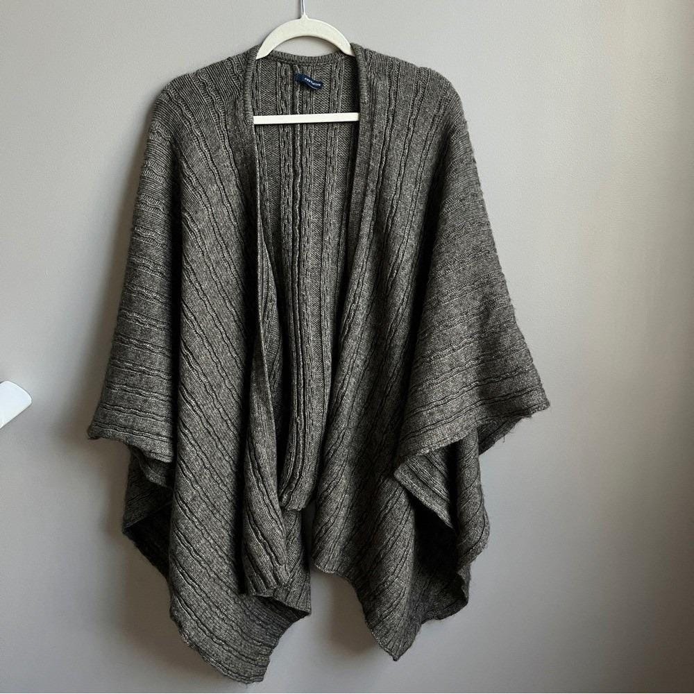 Vintage Ann Taylor Shawl Wrap Wool Alpaca Blend Cable Knit Relaxed Neutral Lodge